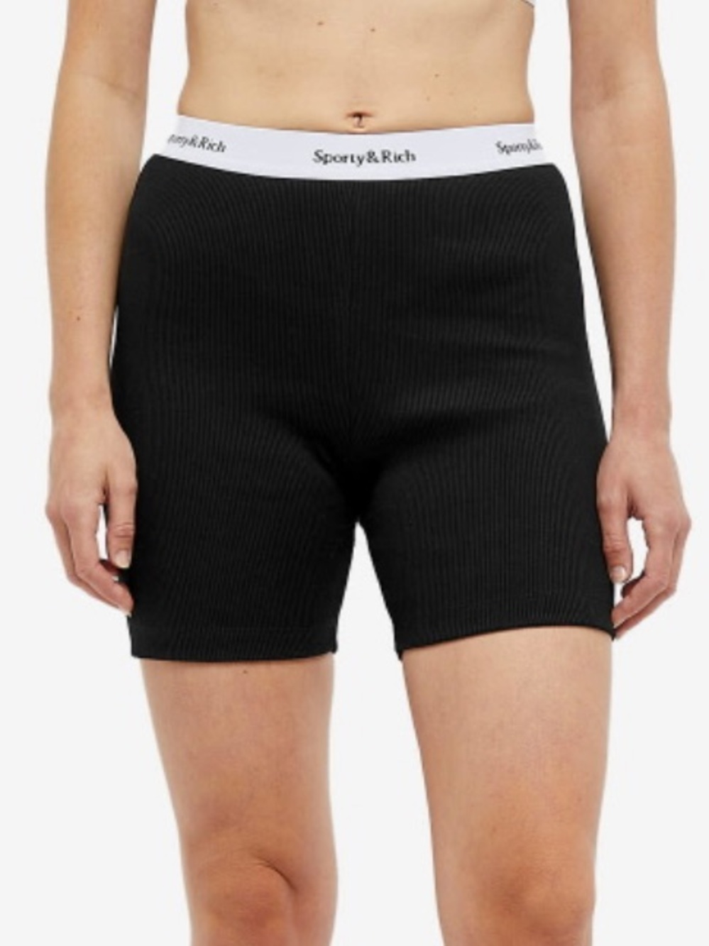 SPORTY & RICH SERIF LOGO RIBBED BIKER SHORTS - Picture 2 of 6